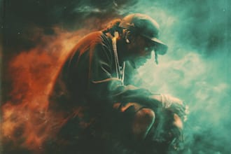 draw a rap or trap album cover art with parental advisory
