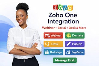 setup zoho webinar, domains, desk, publish, backstage, pagesense, social