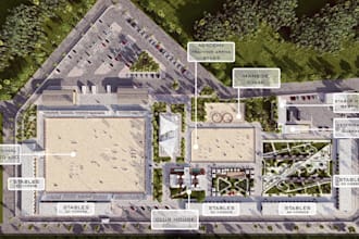render 3d map layout, equestrian sports academy,horse riding club,training arena