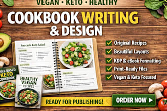 cookbook writer vegan keto healthy recipe book layout, design cookbook