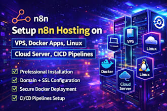 setup n8n hosting on vps, docker apps, linux, cloud server, cicd pipelines