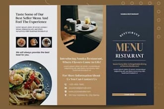 design restaurant and food brochure or menu for cafe, bar and catering business
