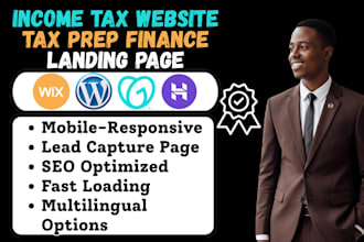 design income tax website finance tax prep tax return bookkeeping landing page