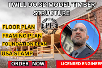3d model permit ready timber house plan structure framing foundtion floor plan