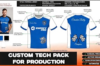 design a manufacturing ready tech pack with tech drawings for clothing