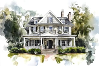 make watercolor house portrait