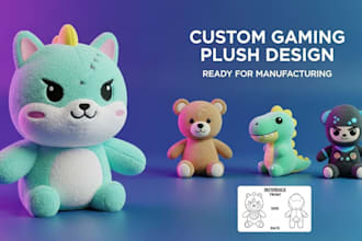 create gaming plush toy character mascot plushie with ref sheet art game vtuber