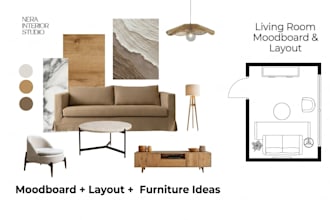 design your living room with a moodboard, layout and shopping list