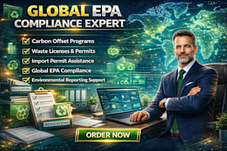 handle carbon offset, waste licenses, import permits and epa compliance