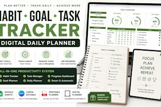 design habit goal task tracker digital daily printable planner google sheets