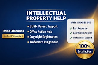 assist with utility patent filing, office action and trademark assignment