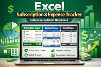 create a monthly subscription tracker, expense tracker, debit tracker in excel