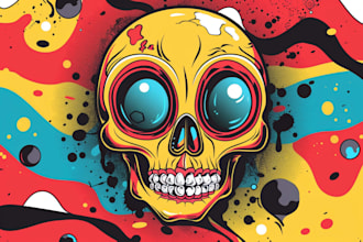 draw skull or retro cartoon character