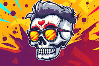 draw skull or retro cartoon character