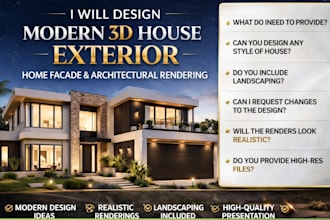 design modern 3d house exterior, home facade, and realistic architectural render