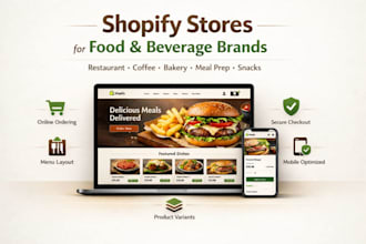 build restaurant, meal prep, coffee shop, tea shop, bakery, snacks shopify store