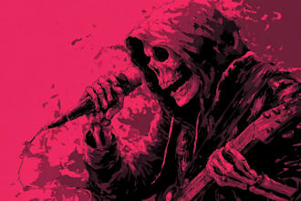 draw grim reaper, skull, hard rock , punk rock illustration
