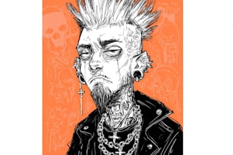 draw your portrait character as a cartoon gothic punk art