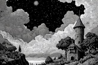 draw a high quality illustration in linocut style