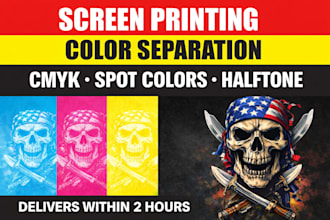 color separation for screen printing cmyk, spot and simulation within 2 hours