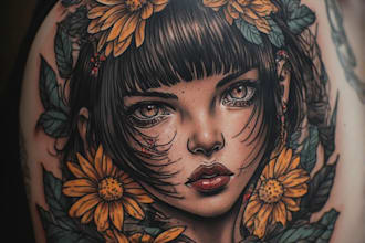 design a unique anime tattoo in vibrant colors