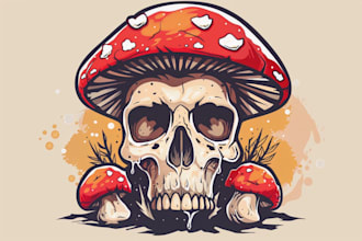 make vintage skull mushroom logo