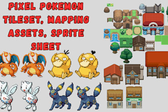 create pixel art tileset, tilemap, sprite sheet and pokémon style game assets
