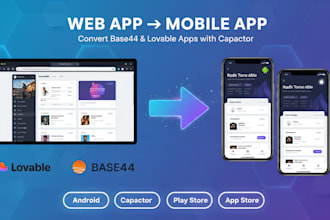 convert base44 or lovable web app to ios and android app with capacitor publish
