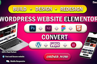 build design redsign a modern wordpress business website using elementor
