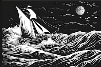 draw detailed linocut illustration for t shirt and print