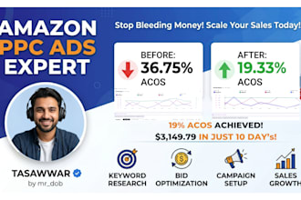 be your amazon PPC expert to manage ads, lower acos, and scale sales