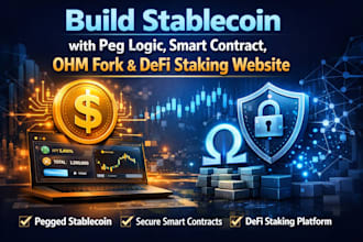 build stablecoin with peg logic, smart contract, ohm fork, defi staking website