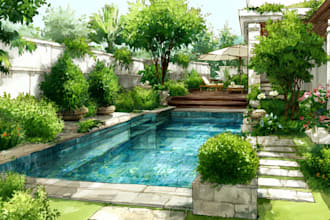 design home garden, pool, patio and villa landscape