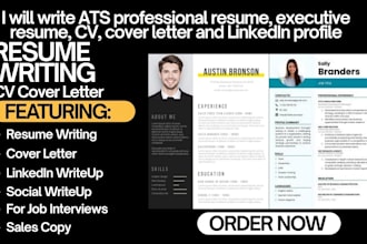 write ats professional resume, executive resume, CV, cover letter and linkedin