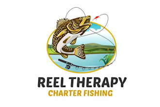 do glamorous branding logo for reel therapy charter fishing