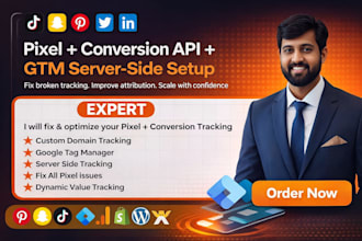 setup pixel,conversion API for facebook, tiktok, snapchat, pinterest, linkedin