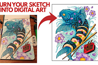 digitally recreate and enhance your hand drawn sketch