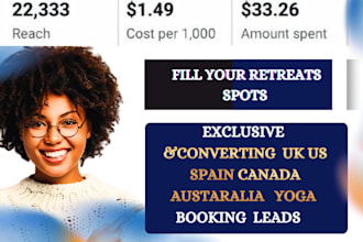 retreat booking  leads yoga retreat marketing US  yoga retreat meta google ads