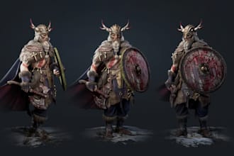 create high poly character,3d vikings figure,3d mythology figurines with texture