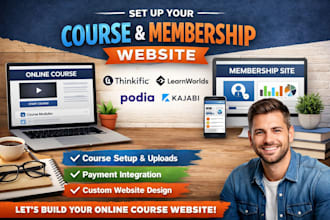 setup thinkific website learnworlds membership sites podia kajabi website