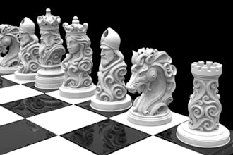 deliver 3d chess set, printable model, historical chessboard, medieval statue