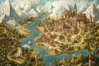 unique hand drawn map vector illustration, fantasy map