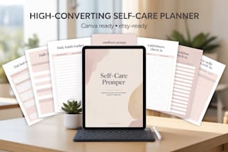 digital planner design self care awareness planner, self care workbook for etsy