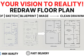 redraw 2d floor plans house plans, and blueprints as architectural draftsman