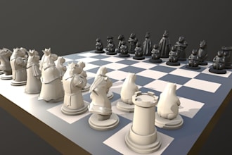 carve 3d print ready wilderness chess set, 3d king and pawns, animal chessboard