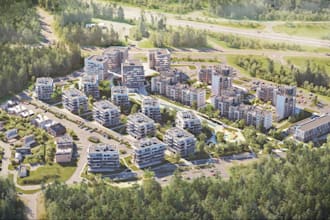 revitalize 3d modern residential complex, suburban real estate, landscape render