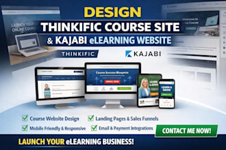 design thinkific course and kajabi online course elearning platform website