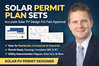 do solar pv layout, electrical single line diagram, conduit writing permit plan