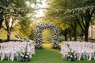 design 3d wedding venue, event space, ceremony layout outdoor wedding banquet