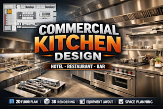 design a professional commercial kitchen for hotel, restaurant, and bar